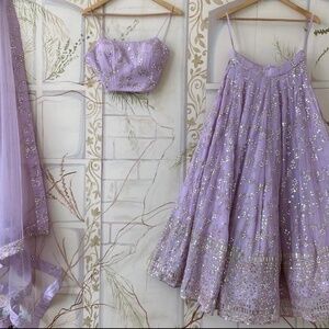 Spaghetti Top Lehenga Set Pastel & Coral Color bustier Indian American Wedding